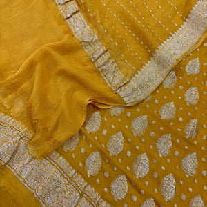 Yellow Golden Zari Pure Georgette Silk Banarasi Suit