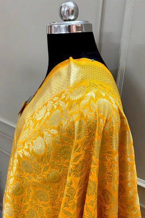 Yellow Golden Zari Katan Silk Banarasi Dupatta