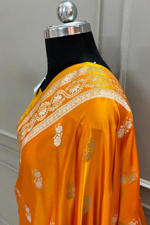 Yellow Golden Zari Katan Silk Banarasi Saree