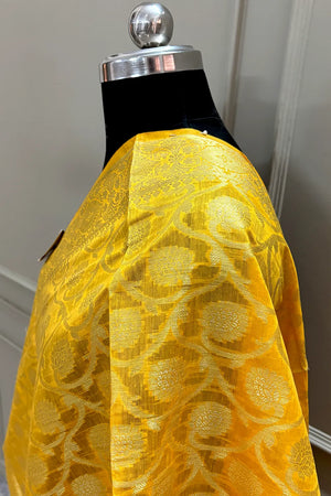 Yellow Golden Zari Banarasi Silk Dupatta