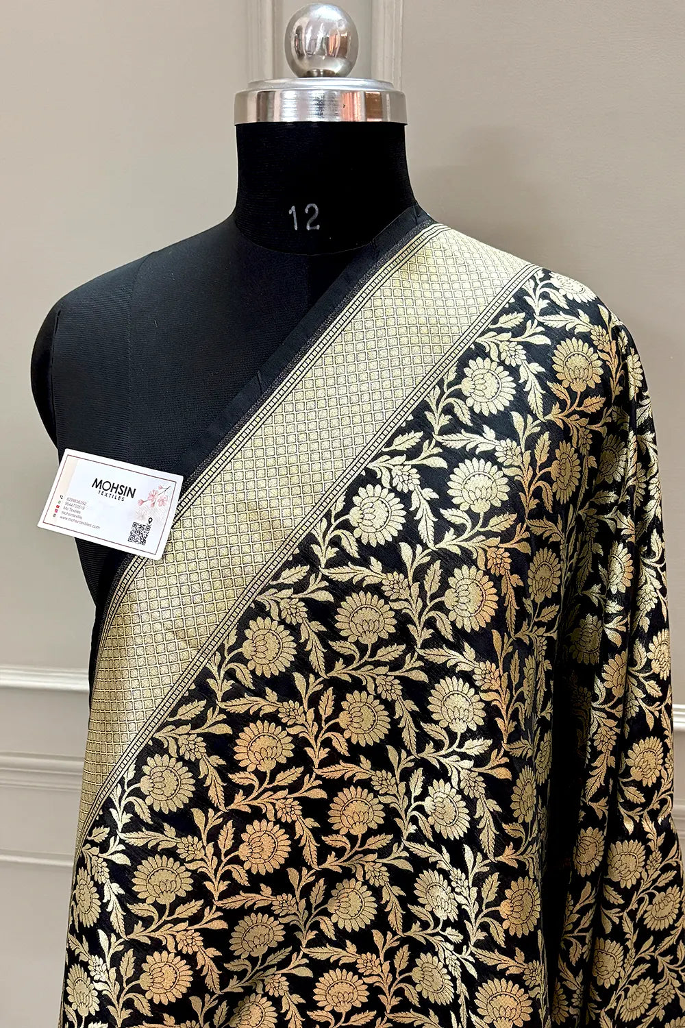 Black Golden Zari Katan Silk Banarasi Dupatta
