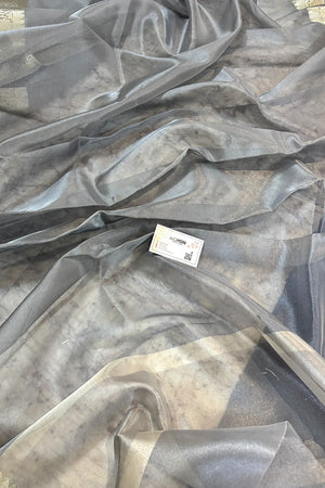 Grey Tarbana Plain Tissue Silk Banarasi Saree