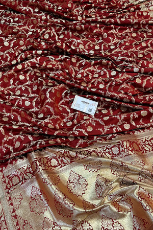 Maroon Chandramukhi Jaal Katan Silk Banarasi Saree