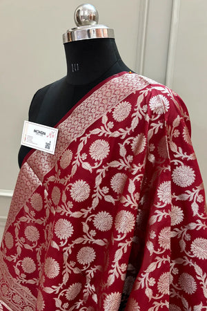 Maroon Golden Zari Katan Silk Banarasi Dupatta