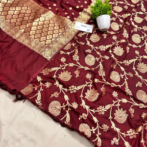 Maroon Golden Zari Katan Silk Banarasi Suit