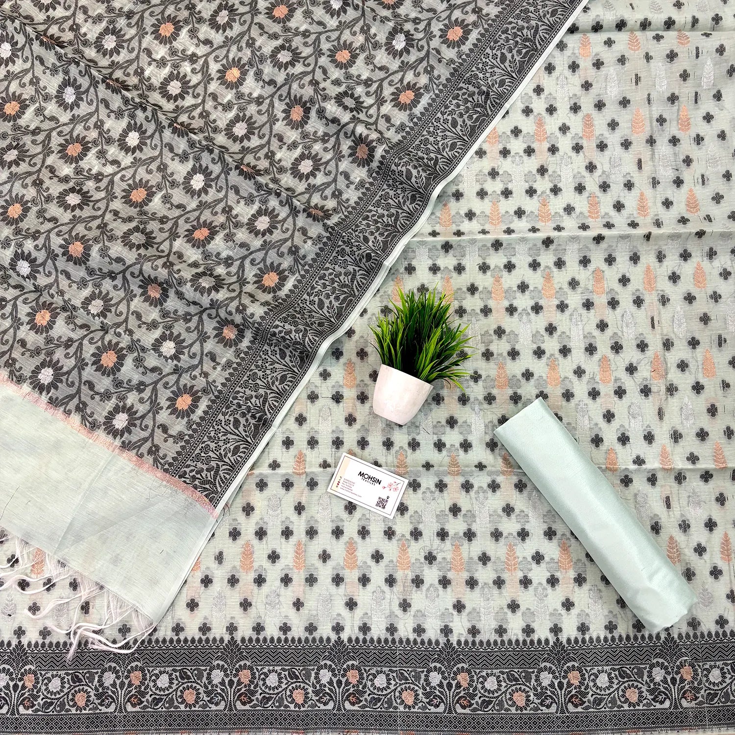 Mint Green Resham Zari Banarasi Silk Suit