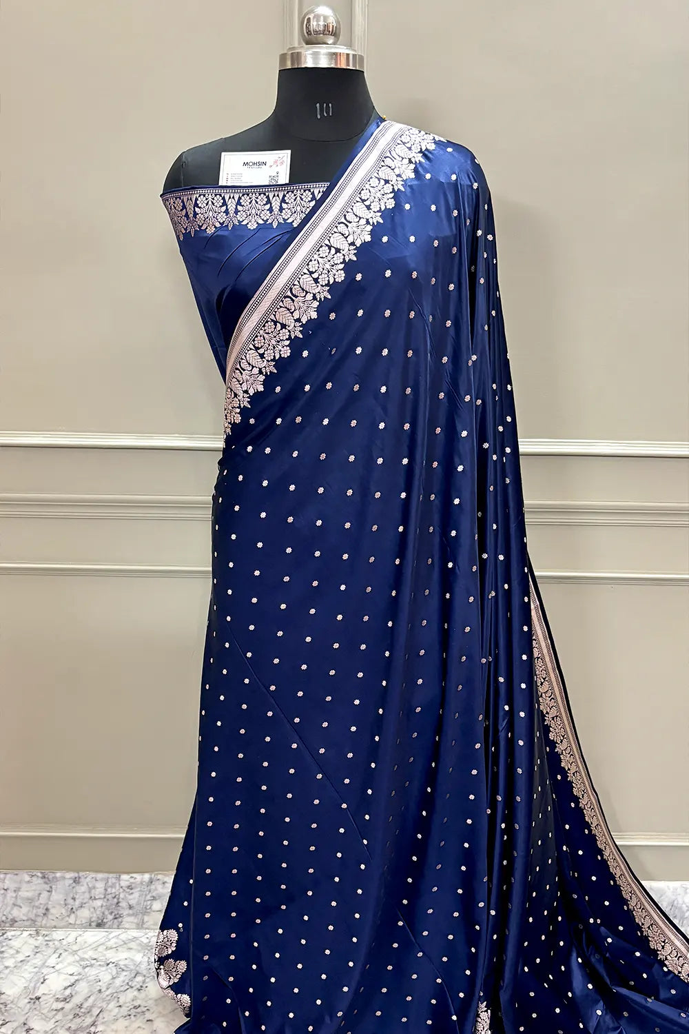 Navy Blue Hawahawai Buti Katan Silk Banarasi Saree