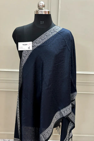 Navy Blue Resham Zari Silk Banarasi Stole