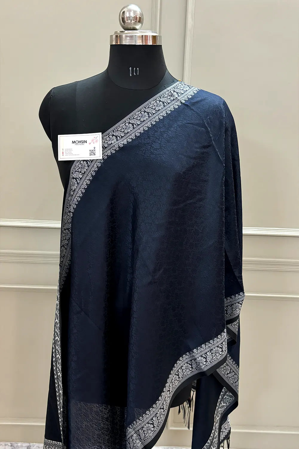 Navy Blue Resham Zari Silk Banarasi Stole