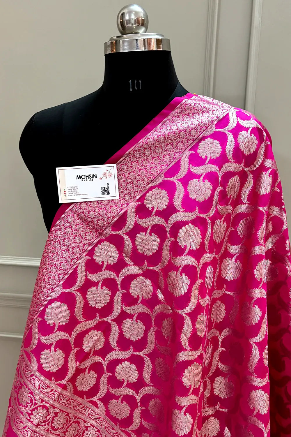Pink Patti Jaal Katan Silk Banarasi Dupatta