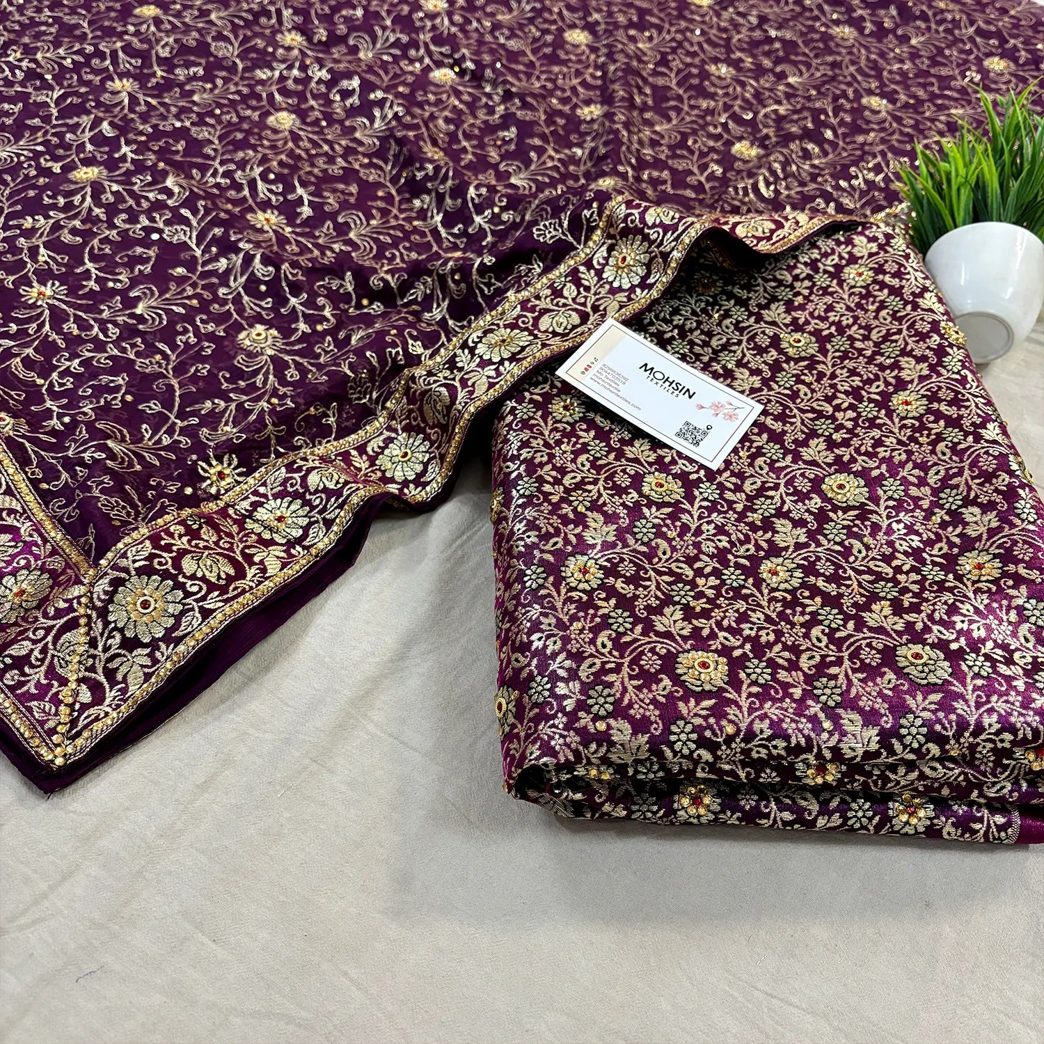 Purple Stone Work Kimkhab Silk Banarasi Gharara