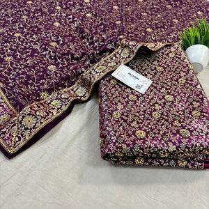Purple Stone Work Kimkhab Silk Banarasi Gharara
