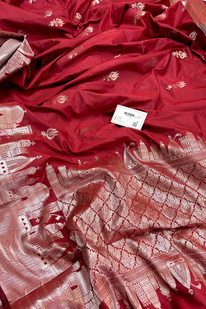 Red Kalyug Satin Silk Banarasi Saree