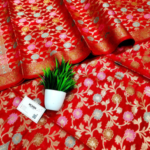 Red Tilfi Meenakari Satin Silk Banarasi Suit