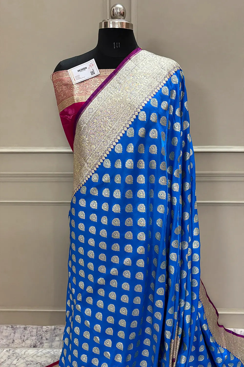 Firozi and Pink Mastani Buti Katan Silk Banarasi Saree