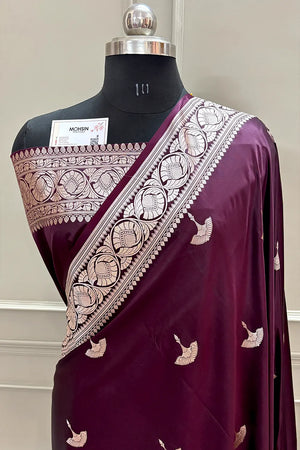 Wine Jellyfish Buti Katan Silk Banarasi Saree