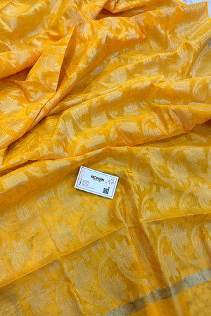 Yellow Golden Zari Banarasi Silk Dupatta