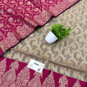 Beige and Pink Kalgha Jaal Banarasi Silk Suit