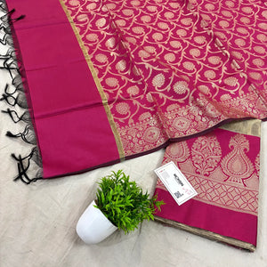 Beige and Pink Kalgha Jaal Banarasi Silk Suit