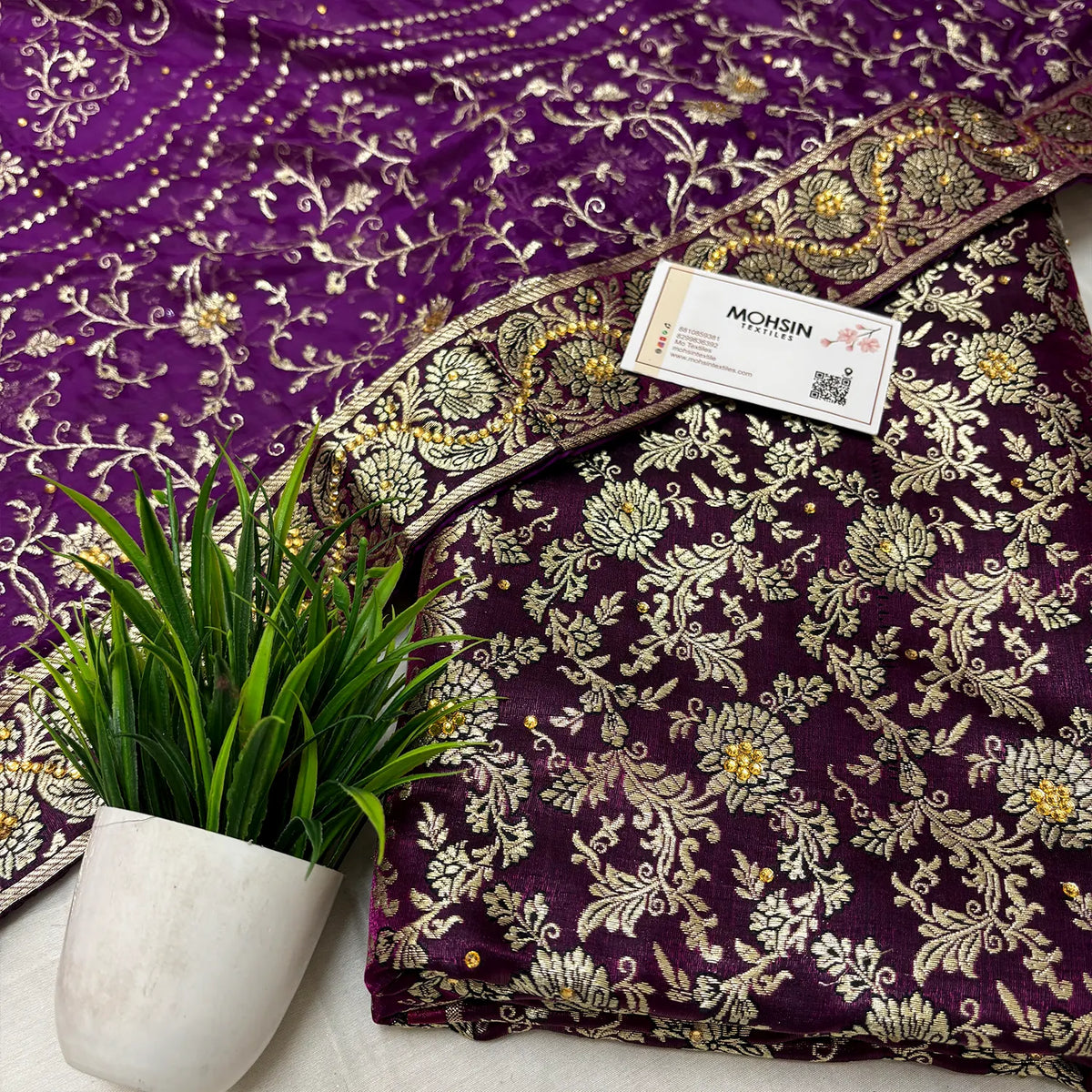 Purple Stone Work Kimkhab Silk Banarasi Gharara