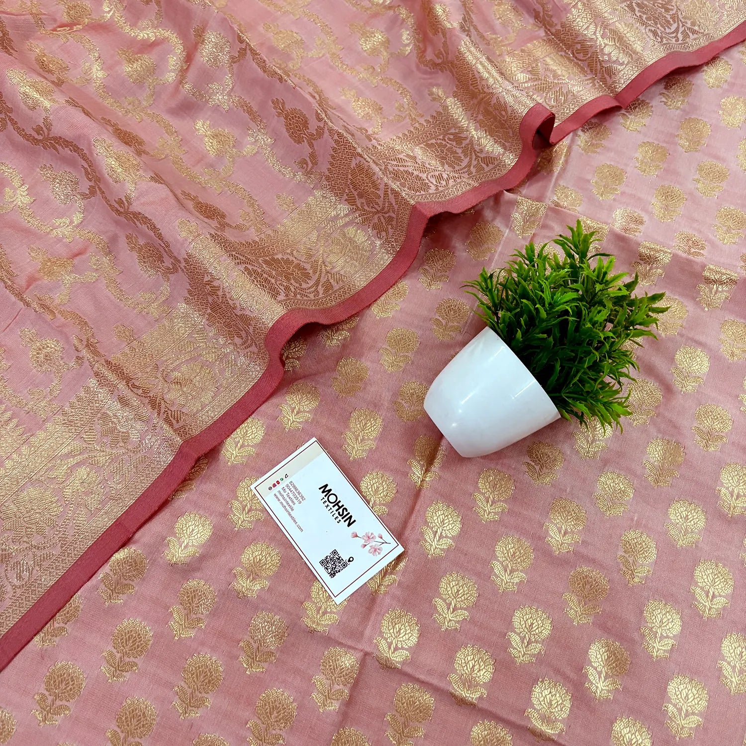 Baby Pink Sunflower Katan Silk Banarasi Suit