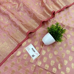 Baby Pink Sunflower Katan Silk Banarasi Suit