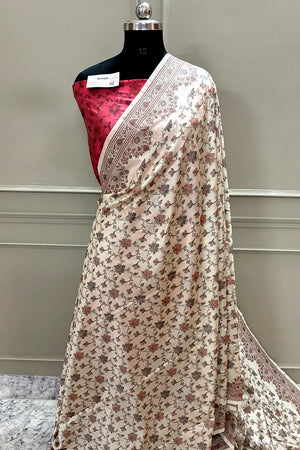 Beige and Peach Resham Silk Banarasi Saree