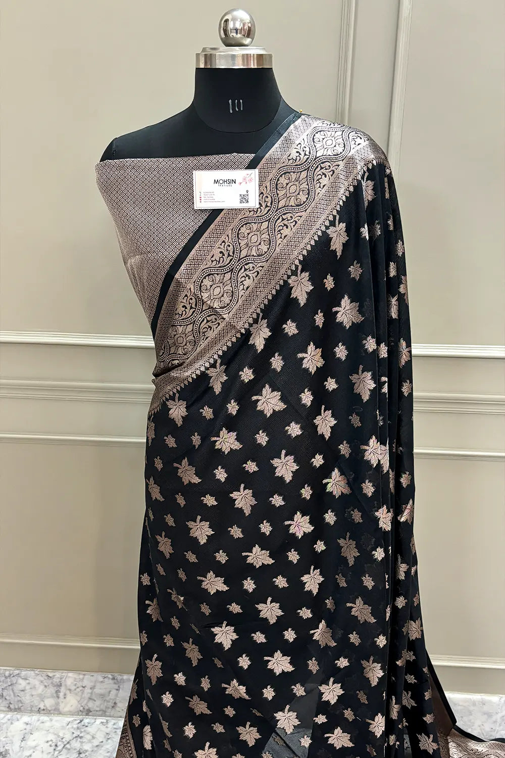 Black Autumn Buti Chanderi Silk Banarasi Saree