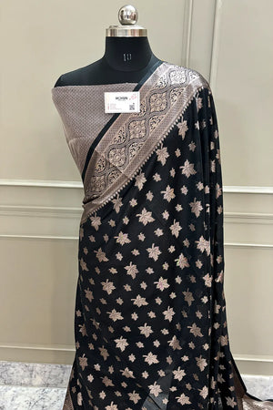 Black Autumn Buti Chanderi Silk Banarasi Saree