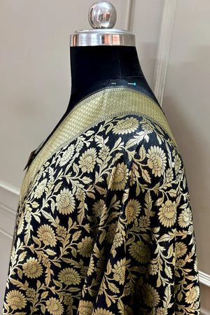 Black Golden Zari Katan Silk Banarasi Dupatta