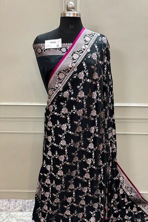 Black Jhanjaal Katan Silk Banarasi Saree