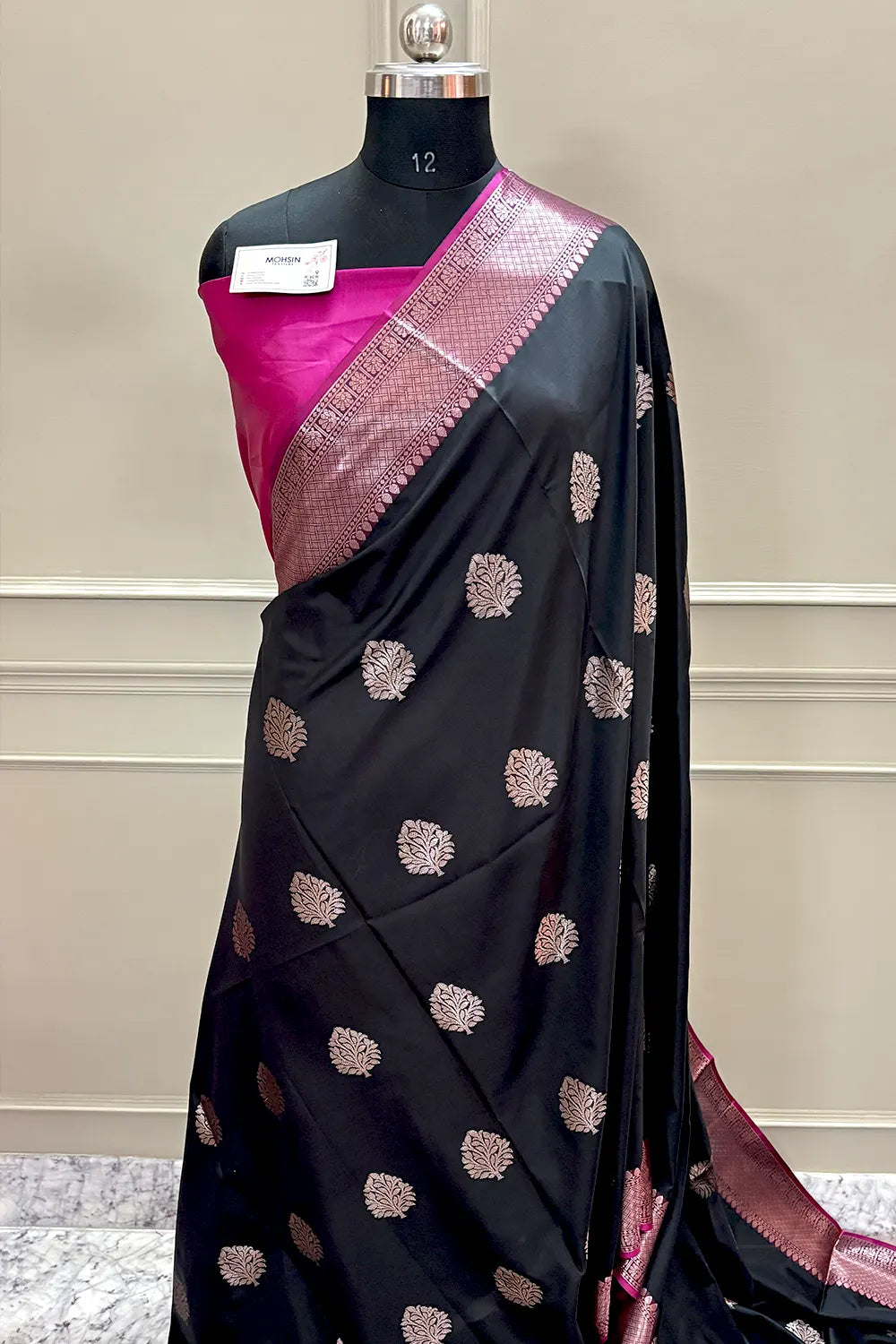 Black and Pink Golden Zari Banarasi Silk Saree