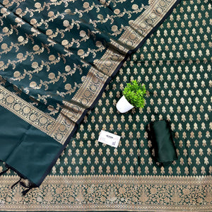 Bottle Green Rocket Buti Satin Silk Banarasi Suit