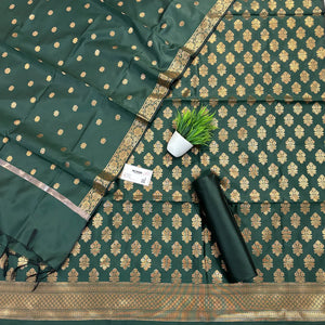 Bottle Green Tri Phool Satin Silk Banarasi Suit