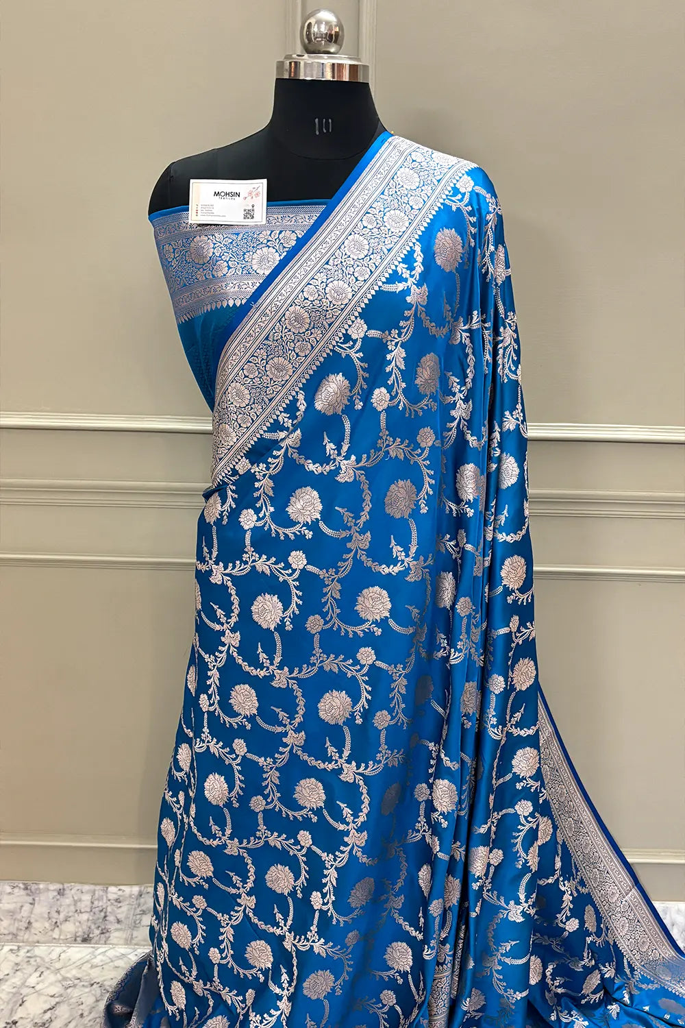Firozi Laabela Jaal Katan Silk Banarasi Saree