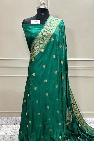 Green Golden Zari Katan Silk Banarasi Saree