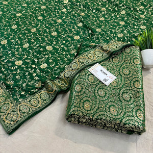 Green Murrah Jaal Stone Work Kimkhab Silk Banarasi Gharara