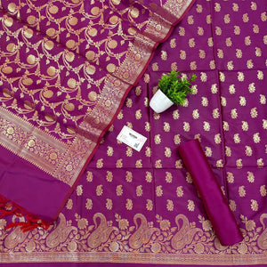 Magenta Godzilla Satin Silk Banarasi Suit