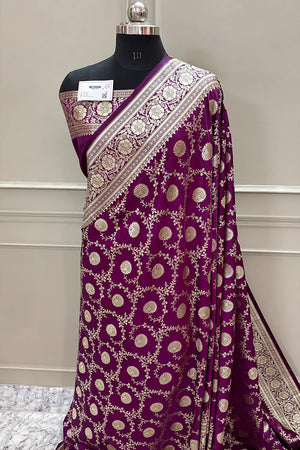 Magenta Pankhuri Jaal Katan Silk Banarasi Saree