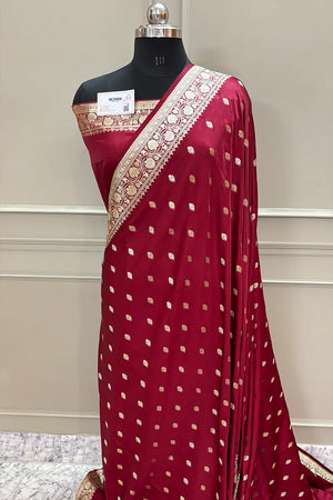 Maroon Flying Buti Katan Silk Banarasi Saree