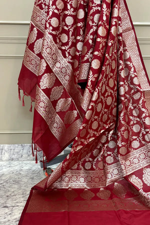 Maroon Golden Zari Katan Silk Banarasi Dupatta