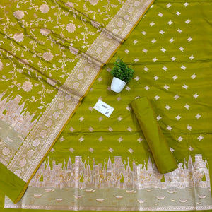 Mehendi Ganga Ghat Katan Silk Banarasi Suit
