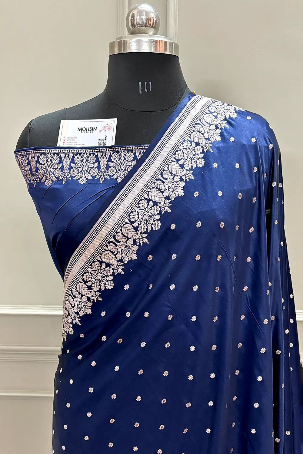 Navy Blue Hawahawai Buti Katan Silk Banarasi Saree