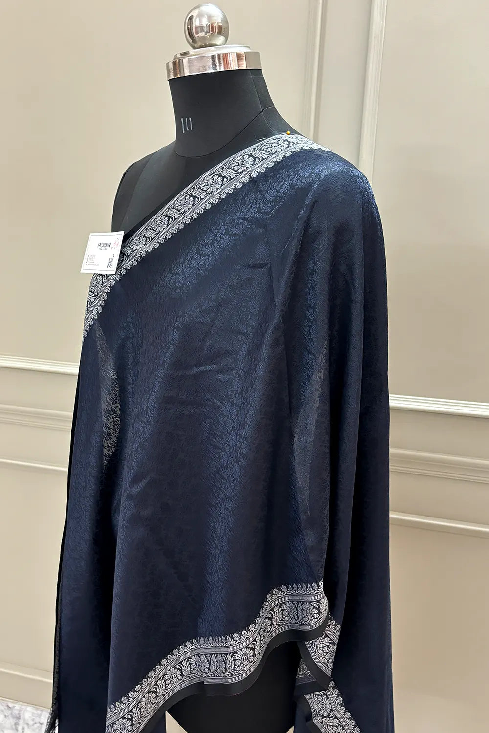 Navy Blue Resham Zari Silk Banarasi Stole