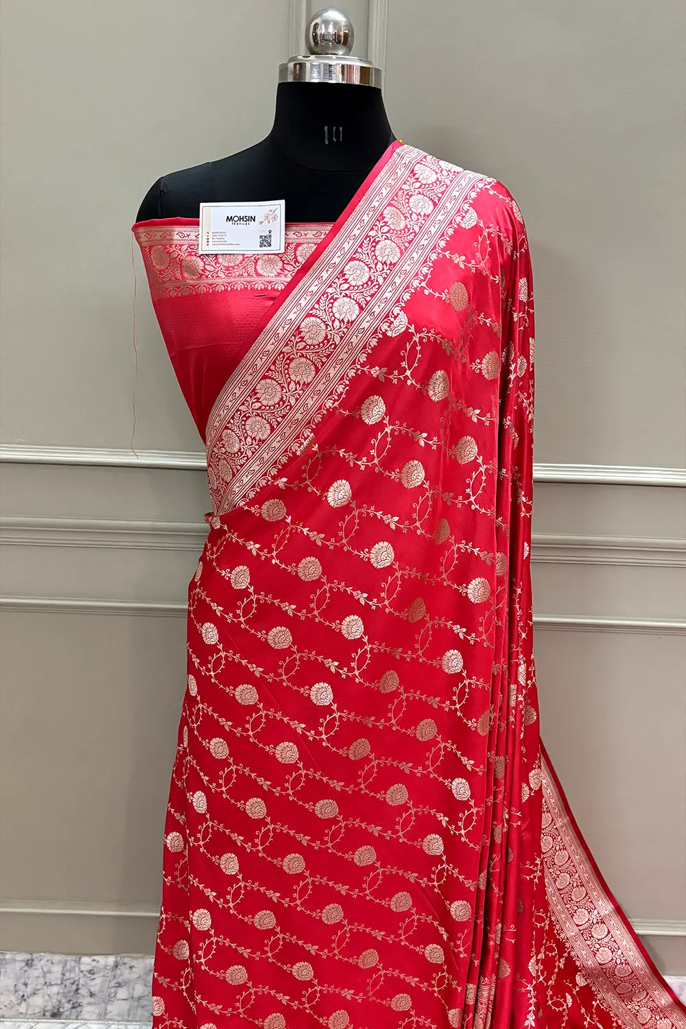 Peach Ropeway Jaal Katan Silk Banarasi Saree