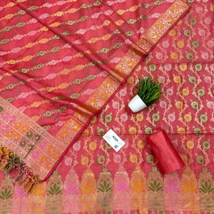Peach Sindhuri Phool Resham Silk Banarasi Suit