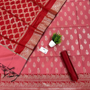 Peach and Red Phooldaan Buti Satin Silk Banarasi Suit
