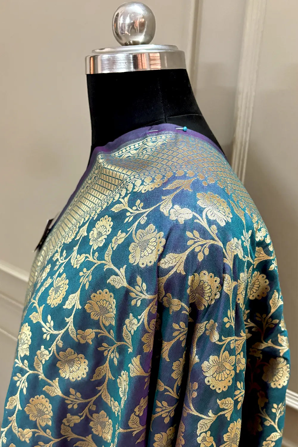 Peacock Blue Golden Zari Katan Silk Banarasi Dupatta