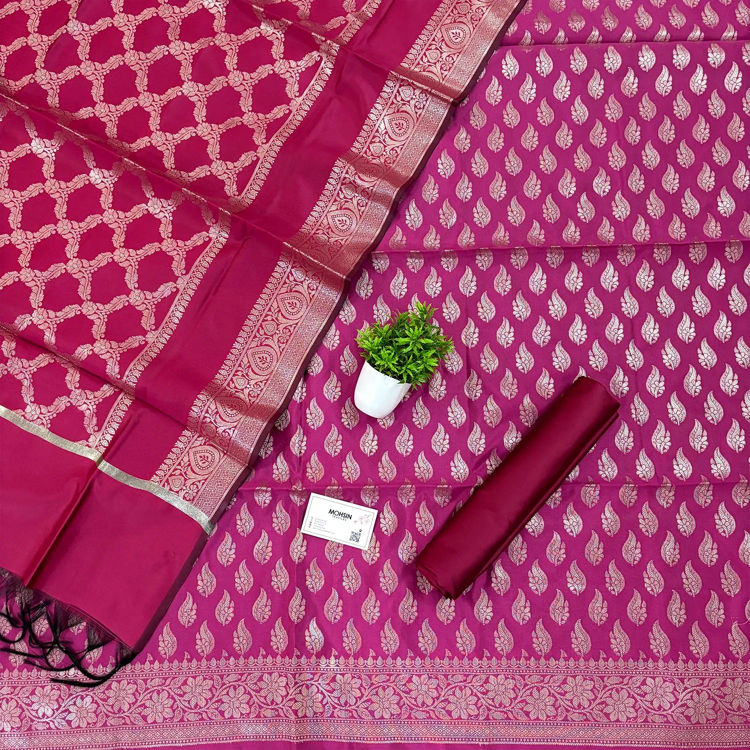 Pink Agnipath Buti Satin Silk Banarasi Suit