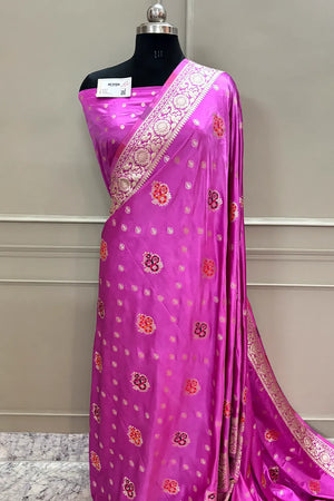 Pink Pangi Buti Katan Silk Banarasi Saree